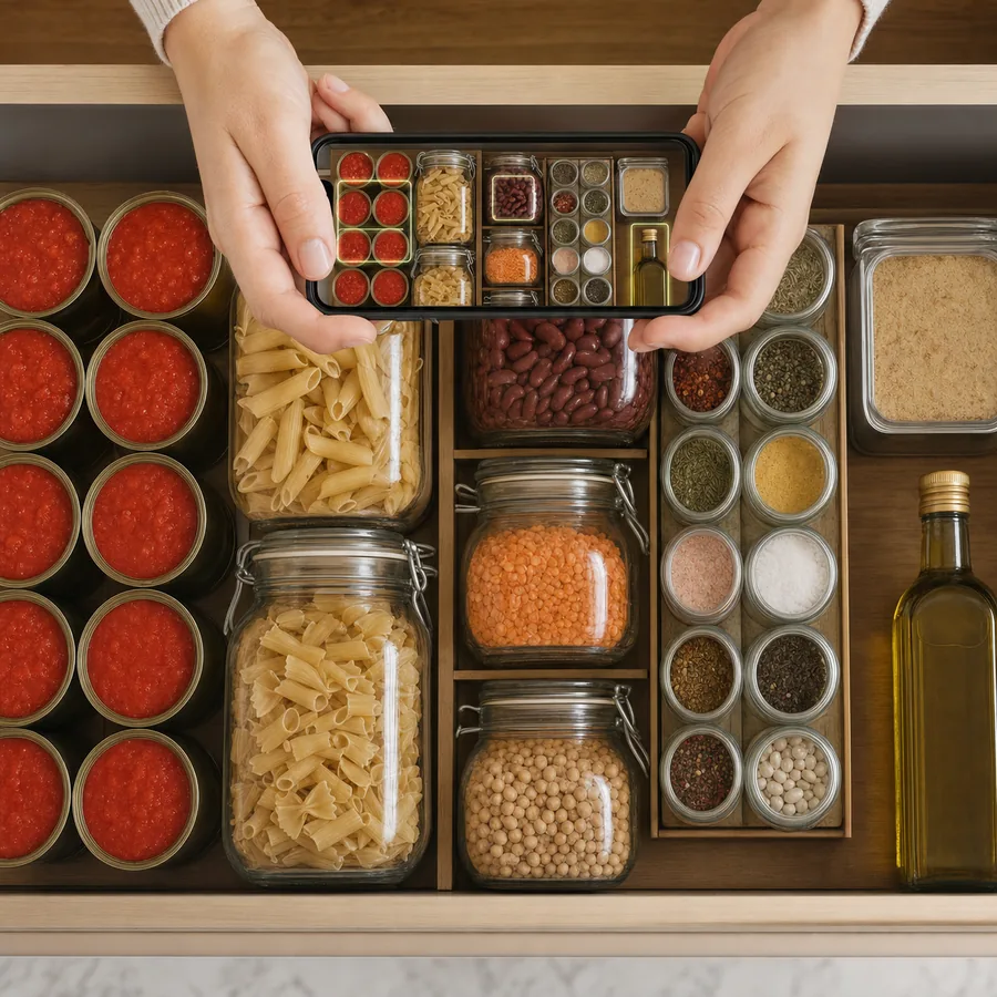 NowCook app scanning a pantry shelf on a smartphone screen